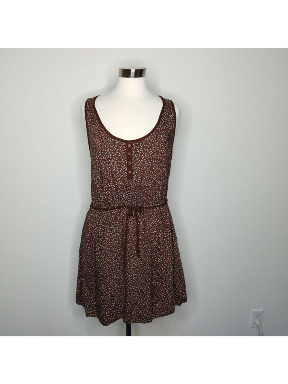 Mossimo Brown Floral Sleeveless Mini Dress L - Picture 6 of 10